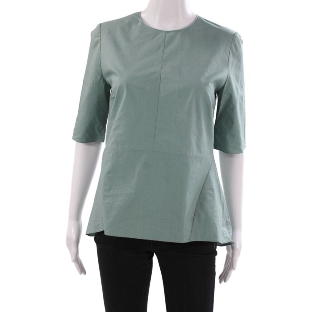 Marni Women Basic Cotton Blouse Green Round Neck Zip 3/4 Sleeve Size 42